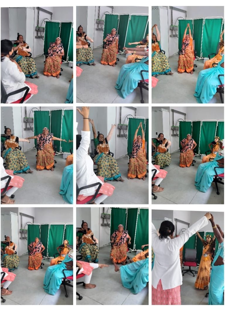 Seated and standing exercises with arm raises and stretches.