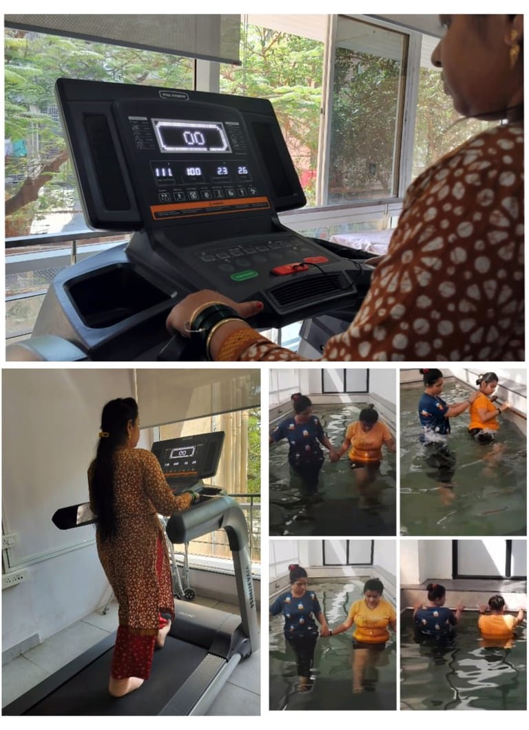 Treadmill walking and water-based exercise.